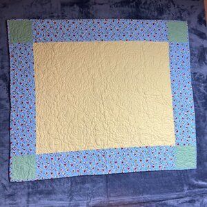 Handmade Baby Quilt Yellow Center Blue & Green Border Windham Fabric Little Girl